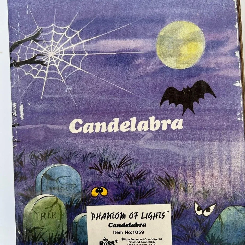 Russ Berrie 7.5” Pumpkin Skeleton Head Candleabra Decoration Vintage 70’s - Picture 7 of 8